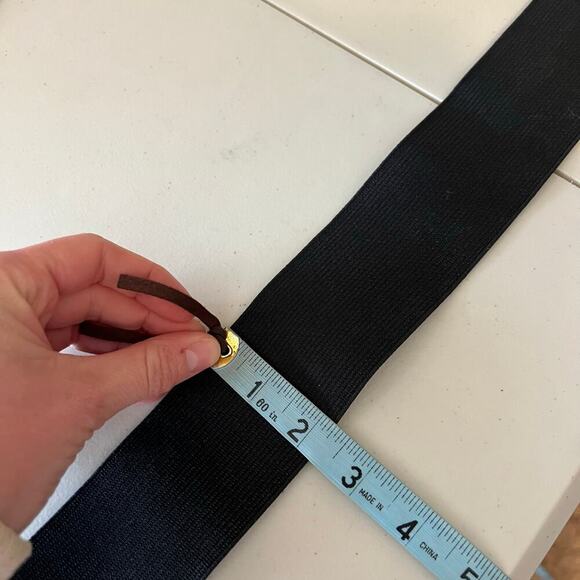 Black Thick Wide Stretchy Golden Slide Buckle Belt Size Small - Picture 5 of 8